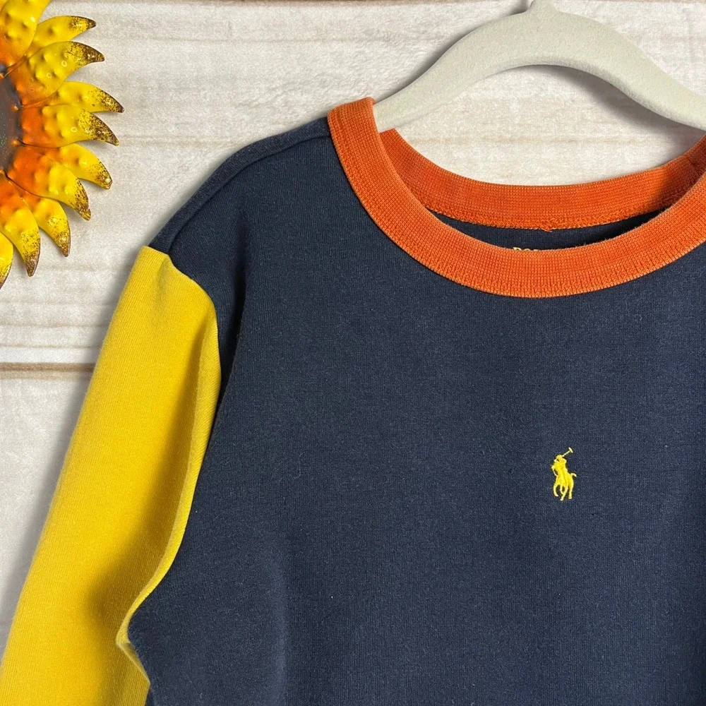 Kids Ralph Lauren Crewneck Sweatshirt Colorblock Navy Yellow‎ Green Boys 7